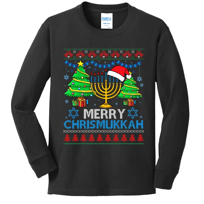 Merry Chrismukkah Happy Hanukkah Christmas Santa Hat Kids Long Sleeve Shirt