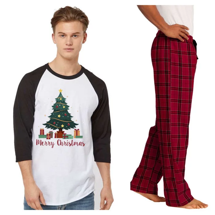 Merry Christmas Holiday Tree Festive Raglan Sleeve Pajama Set