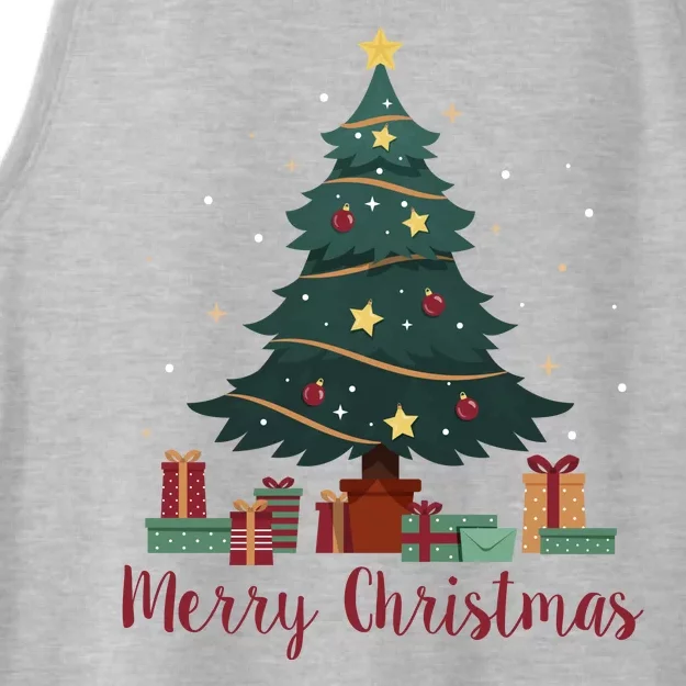 Merry Christmas Holiday Tree Festive Ladies Tri-Blend Wicking Tank