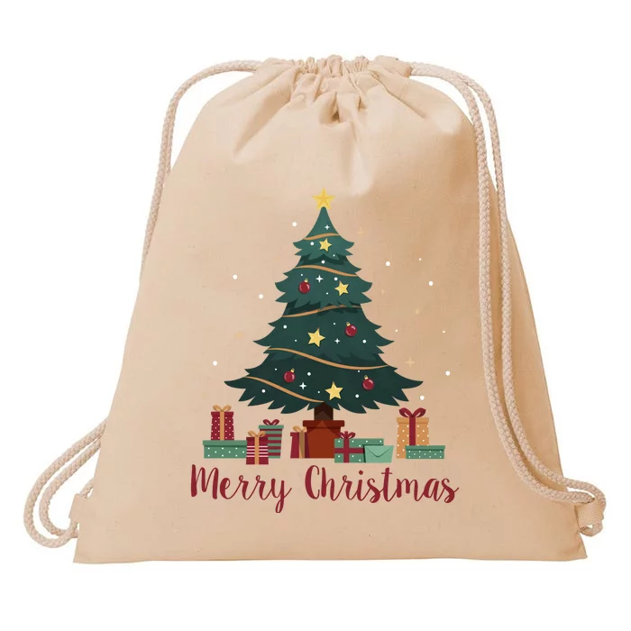 Merry Christmas Holiday Tree Festive Drawstring Bag