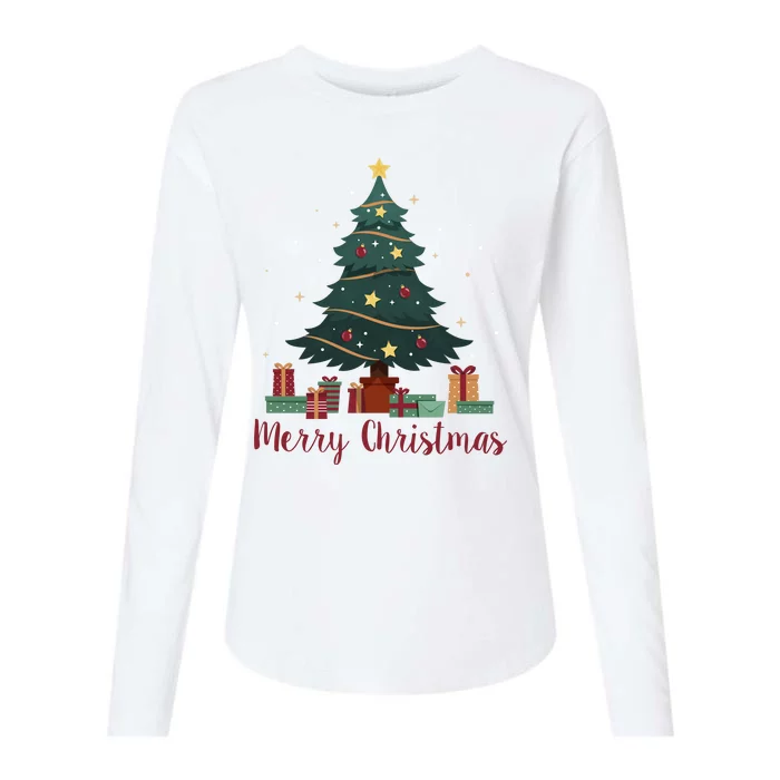 Merry Christmas Holiday Tree Festive Womens Cotton Relaxed Long Sleeve T-Shirt