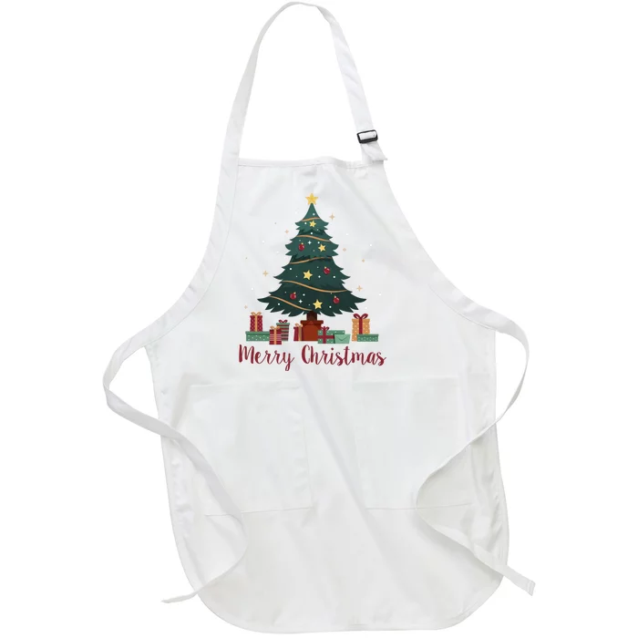 Merry Christmas Holiday Tree Festive Full-Length Apron With Pocket