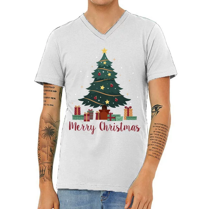 Merry Christmas Holiday Tree Festive V-Neck T-Shirt