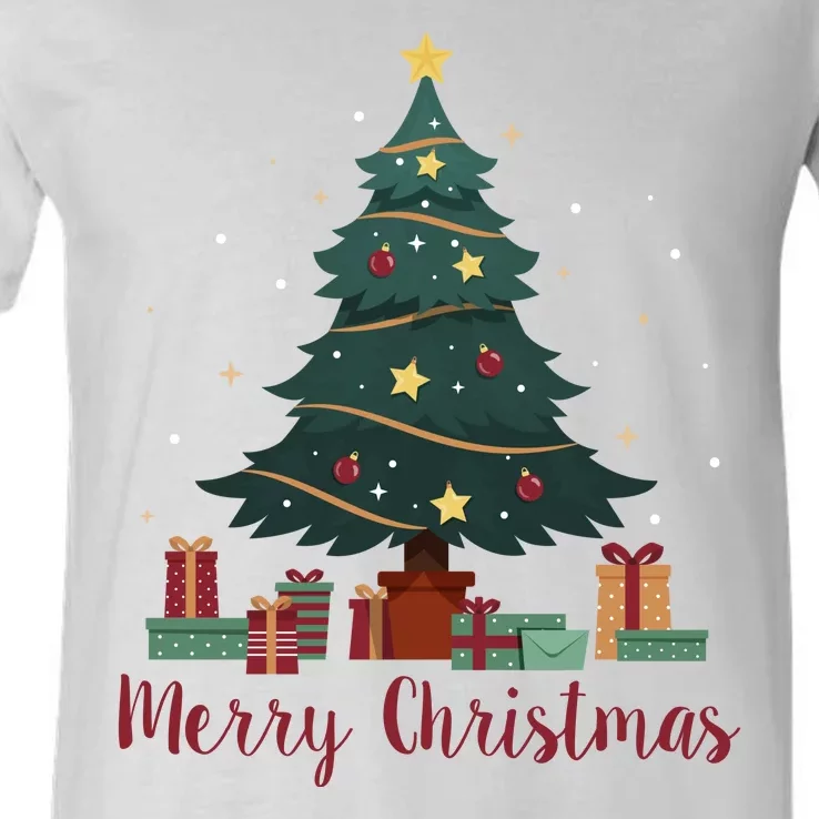 Merry Christmas Holiday Tree Festive V-Neck T-Shirt