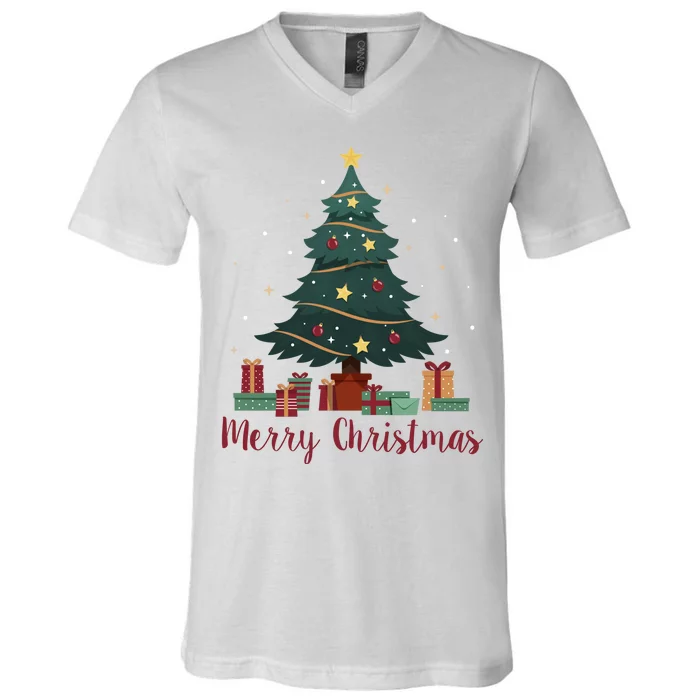 Merry Christmas Holiday Tree Festive V-Neck T-Shirt