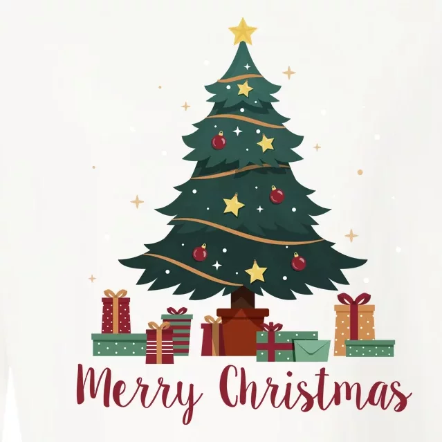 Merry Christmas Holiday Tree Festive Cropped Pullover Crew