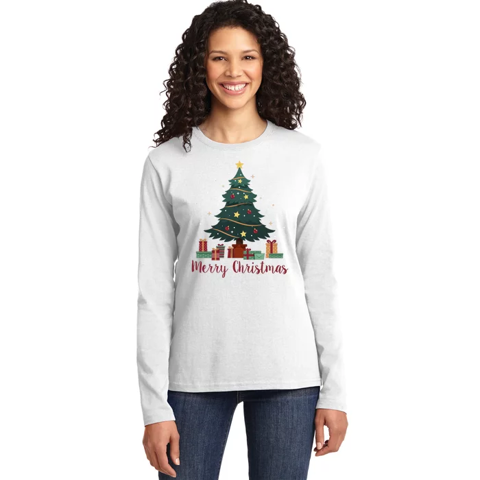 Merry Christmas Holiday Tree Festive Ladies Long Sleeve Shirt