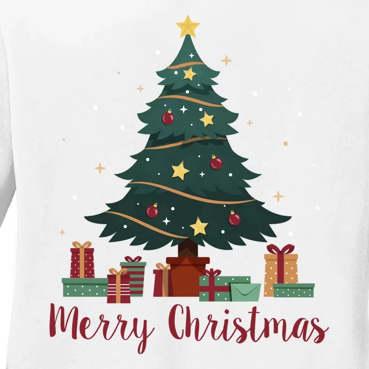 Merry Christmas Holiday Tree Festive Ladies Long Sleeve Shirt