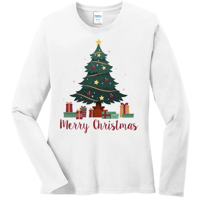 Merry Christmas Holiday Tree Festive Ladies Long Sleeve Shirt