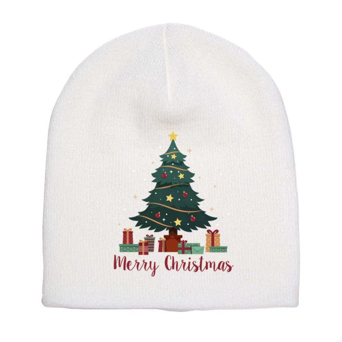 Merry Christmas Holiday Tree Festive Short Acrylic Beanie