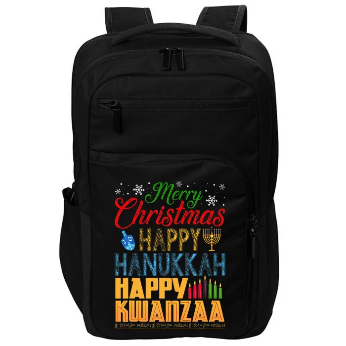 Merry Christmas Happy Hanukkah Happy Kwanzaa Impact Tech Backpack