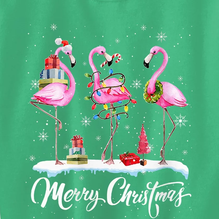 Merry Christmas Hat Santa Flamingo Light Christmas Snow Kids Sweatshirt