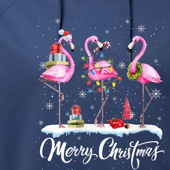 Merry Christmas Hat Santa Flamingo Light Christmas Snow Performance Fleece Hoodie