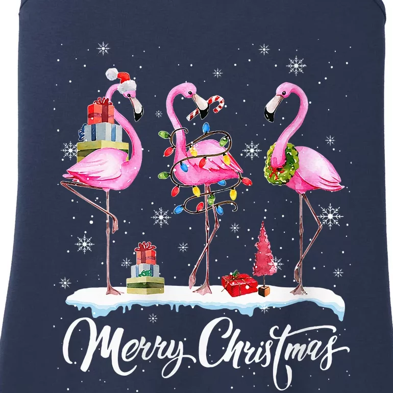 Merry Christmas Hat Santa Flamingo Light Christmas Snow Ladies Essential Tank