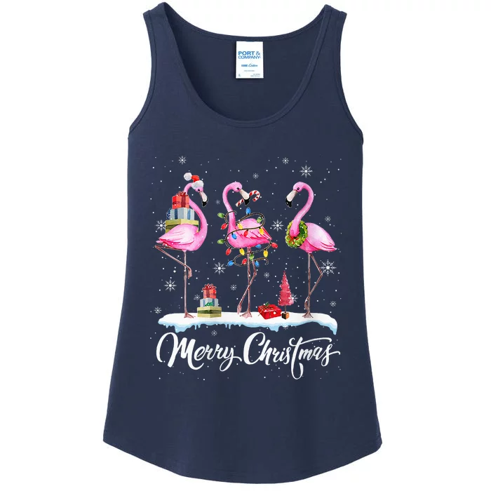 Merry Christmas Hat Santa Flamingo Light Christmas Snow Ladies Essential Tank