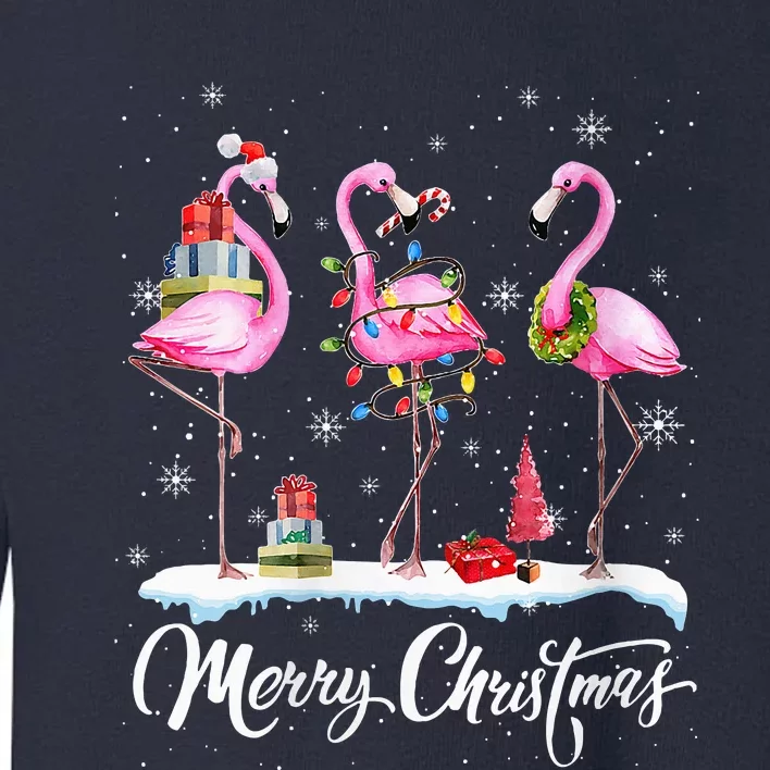 Merry Christmas Hat Santa Flamingo Light Christmas Snow Toddler Sweatshirt