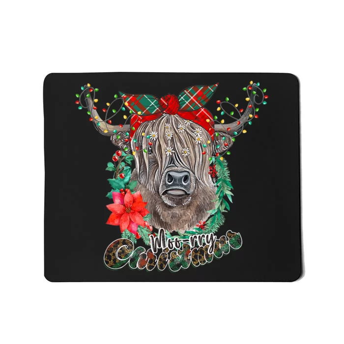 Merry Christmas Highland Cow Ho Ho Heifer Xmas Holiday Mousepad