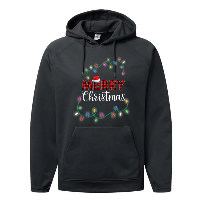 Merry Christmas Holiday Tree Lights Performance Fleece Hoodie