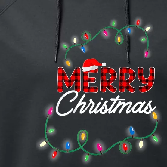 Merry Christmas Holiday Tree Lights Performance Fleece Hoodie