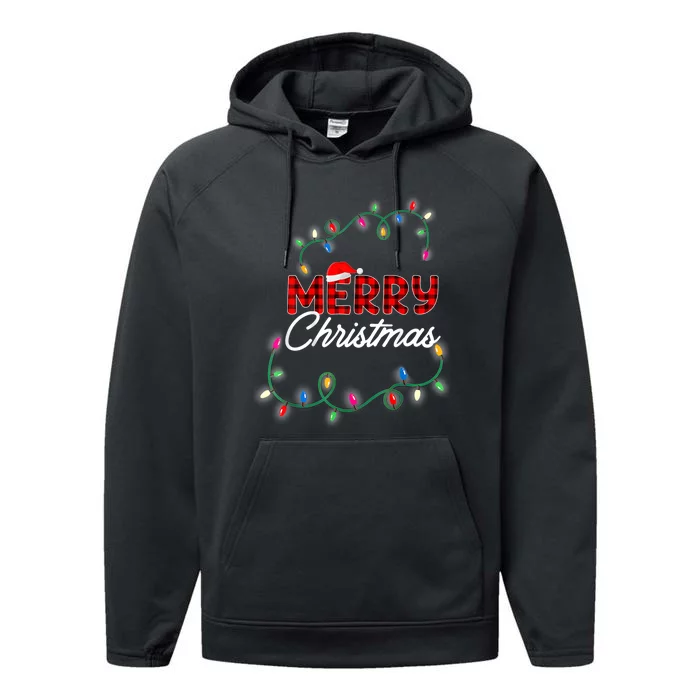 Merry Christmas Holiday Tree Lights Performance Fleece Hoodie