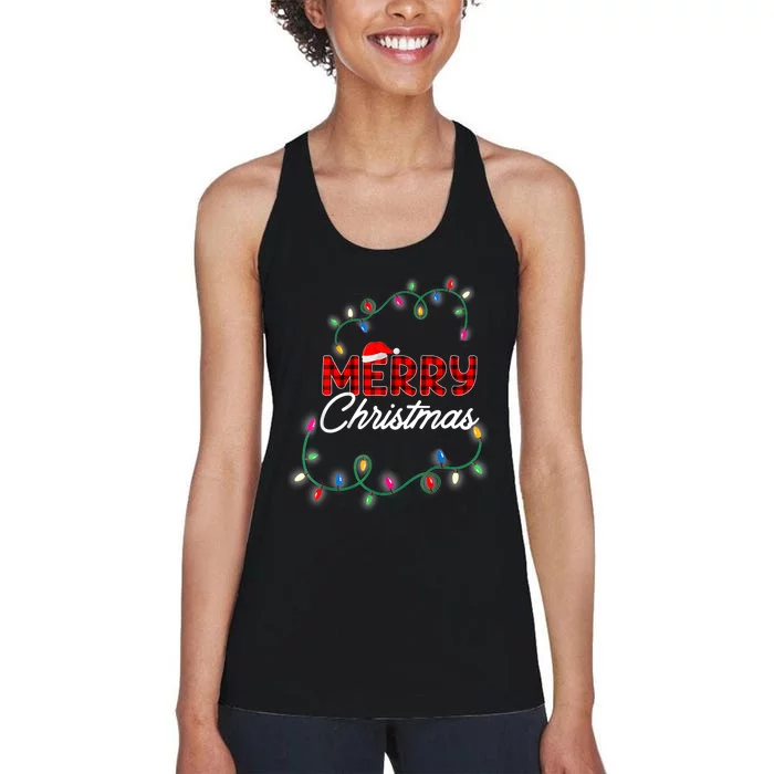 Merry Christmas Holiday Tree Lights Women's Racerback Tank