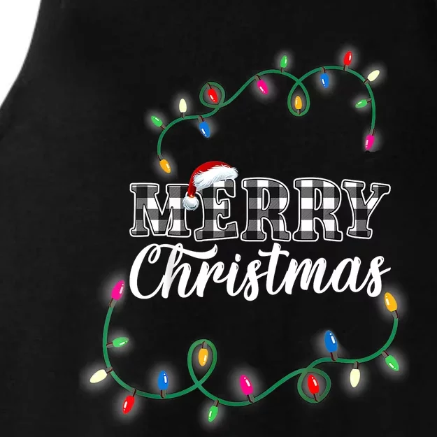 Merry Christmas Holiday Tree Lights Ladies Tri-Blend Wicking Tank