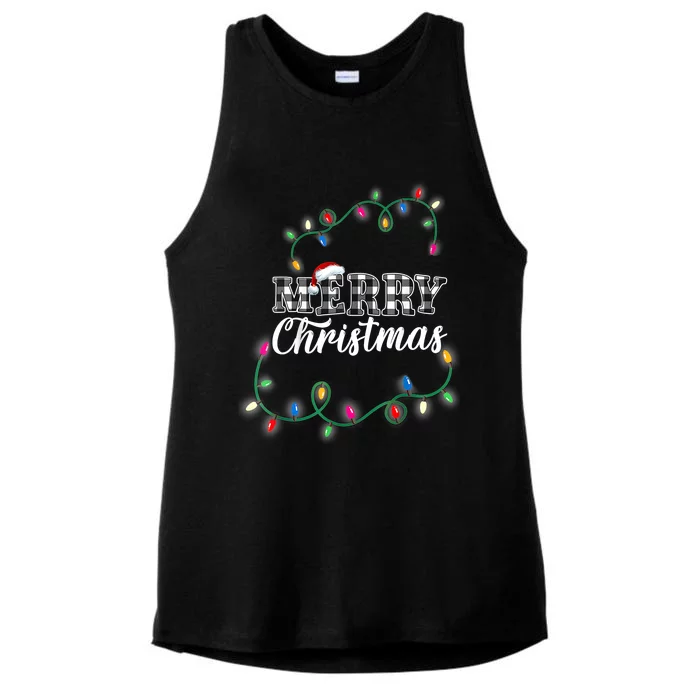 Merry Christmas Holiday Tree Lights Ladies Tri-Blend Wicking Tank