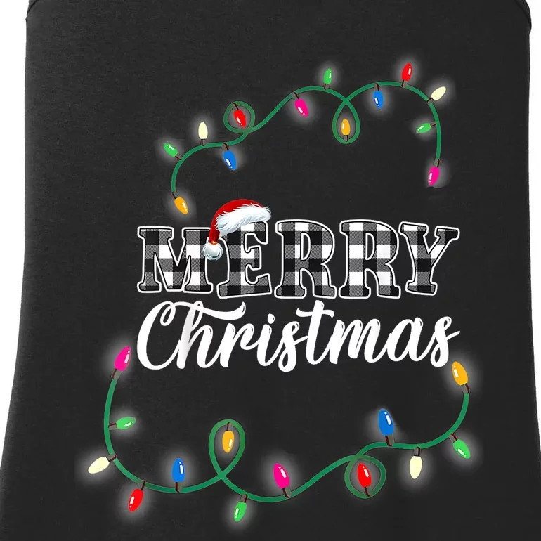 Merry Christmas Holiday Tree Lights Ladies Essential Tank