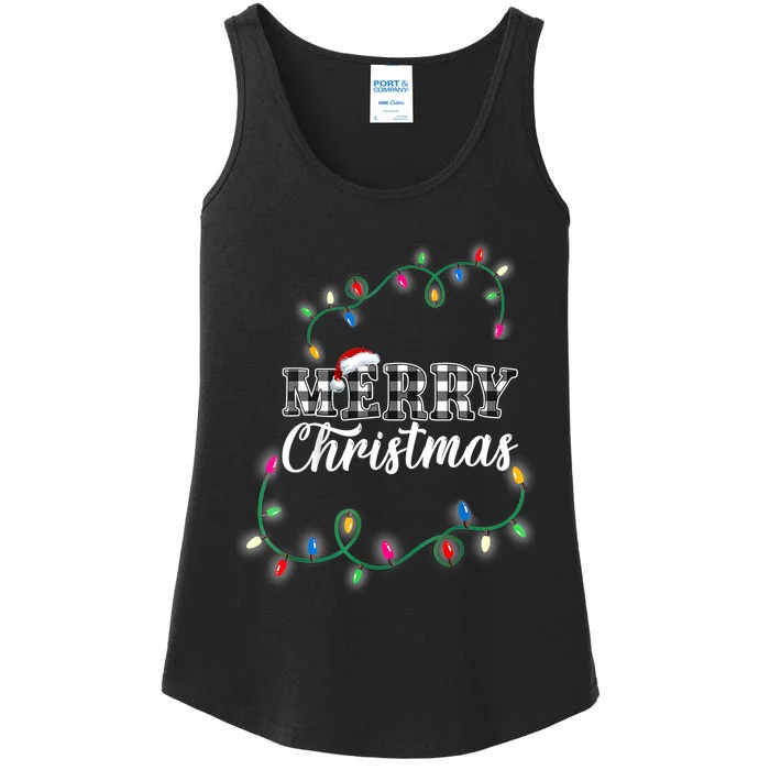 Merry Christmas Holiday Tree Lights Ladies Essential Tank