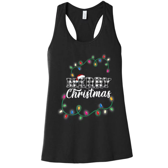 Merry Christmas Holiday Tree Lights Women's Racerback Tank