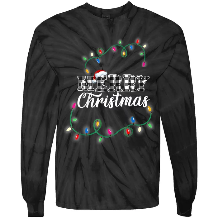 Merry Christmas Holiday Tree Lights Tie-Dye Long Sleeve Shirt