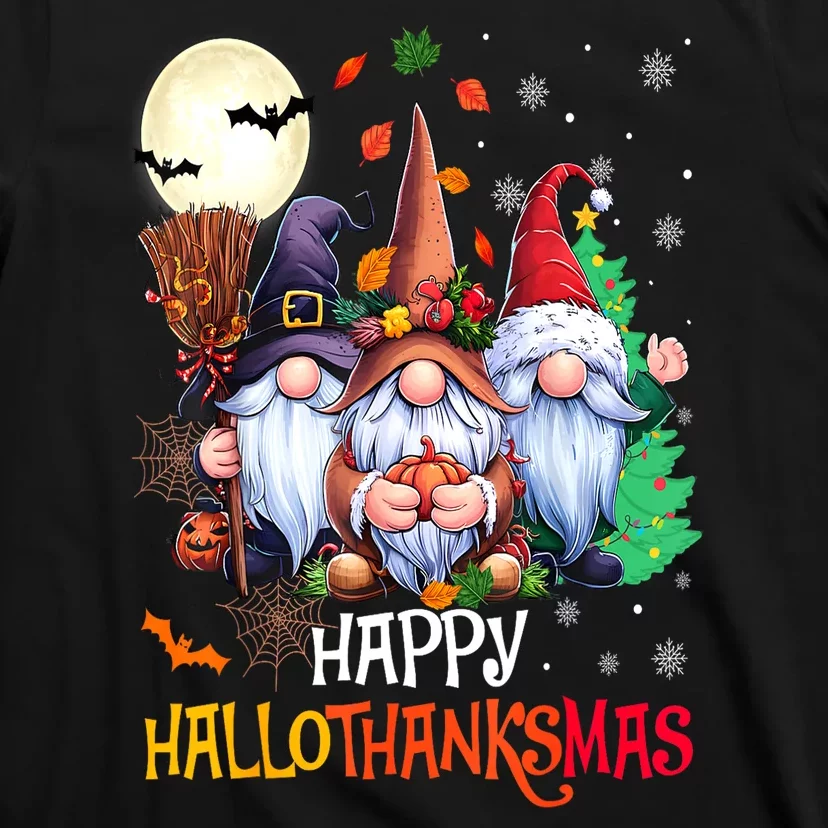 Merry Christmas Hallothanksmas Gnomes Lover Halloween Gift T-Shirt