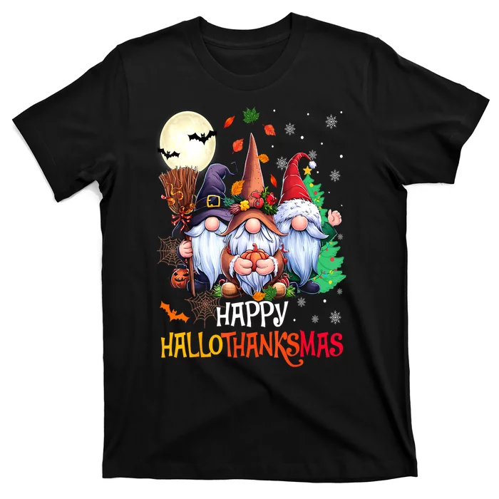 Merry Christmas Hallothanksmas Gnomes Lover Halloween Gift T-Shirt