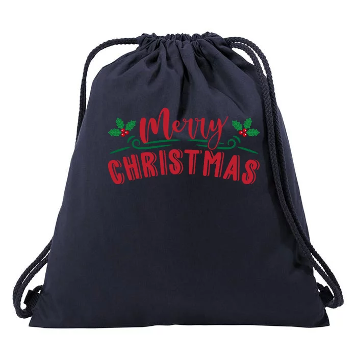 Merry Christmas Holiday Gift Drawstring Bag