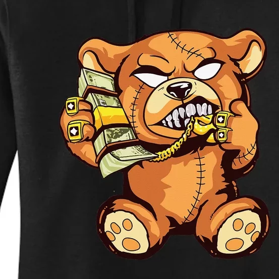 Money Calling Hip Hop Teddy Bear Gangster Rap Drip Swag Dope Women's Pullover Hoodie