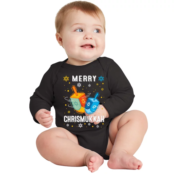 Merry Chrismukkah Hanukkah Chanukah Menorah Jewish Christmas Baby Long Sleeve Bodysuit