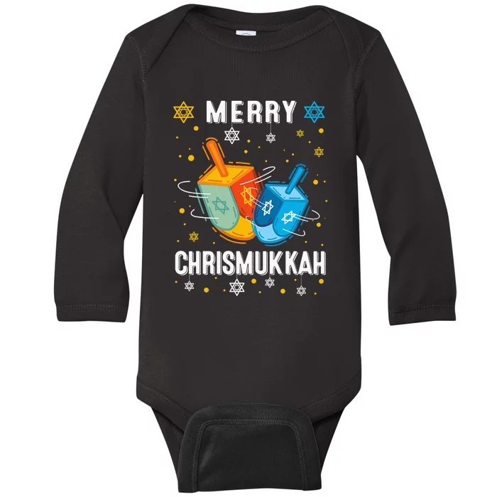 Merry Chrismukkah Hanukkah Chanukah Menorah Jewish Christmas Baby Long Sleeve Bodysuit