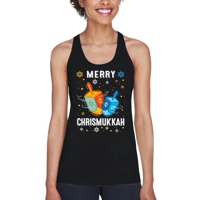 Merry Chrismukkah Hanukkah Chanukah Menorah Jewish Christmas Women's Racerback Tank