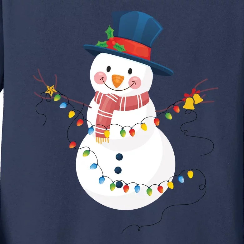 Merry Christmas Happy Snowman Winter Christmas Lights Boys Girls Kids Long Sleeve Shirt