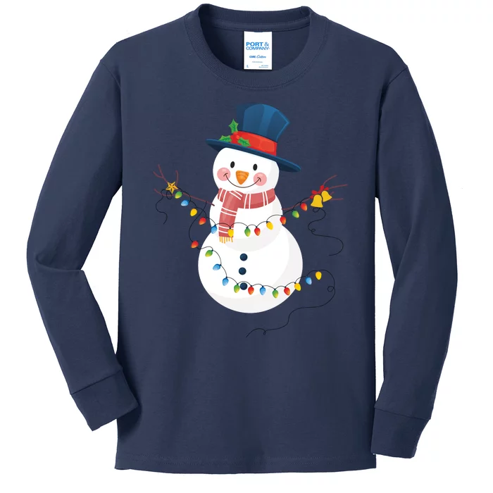 Merry Christmas Happy Snowman Winter Christmas Lights Boys Girls Kids Long Sleeve Shirt