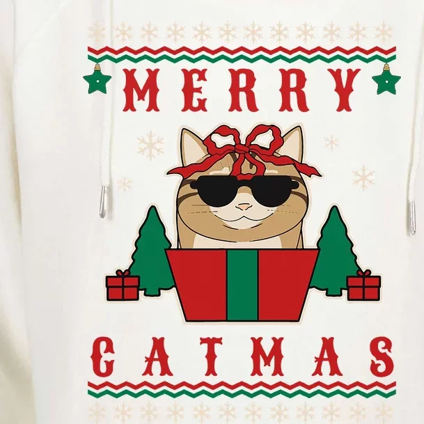 Merry Catmas! Have a purrfect holiday season! Womens Funnel Neck Pullover Hood