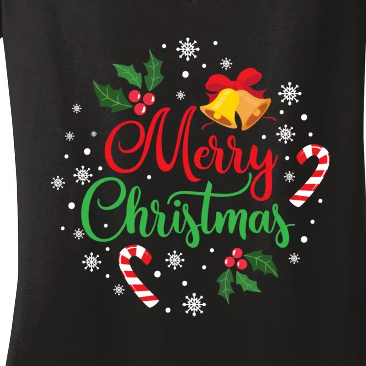 Merry Christmas Happy Family Xmas Gift Idea Women's V-Neck T-Shirt