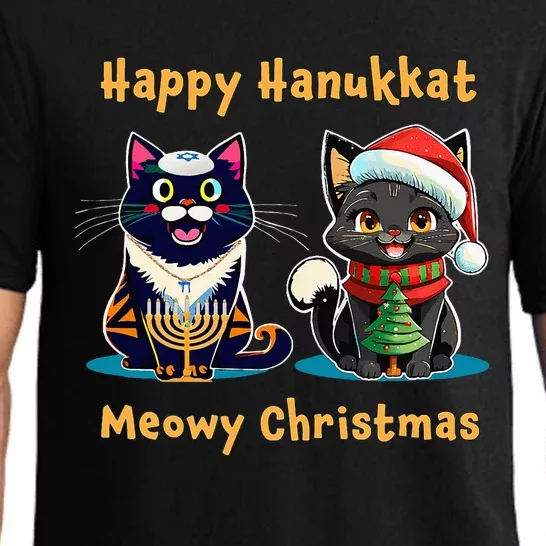 Merry Christmas Happy Hanukkah Jewish Christian Cat Lovers Pajama Set