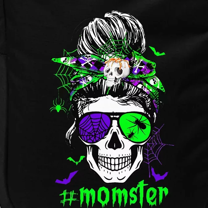 Momster Costume Halloween Skull Mom Messy Hair Bun Monster Impact Tech Backpack