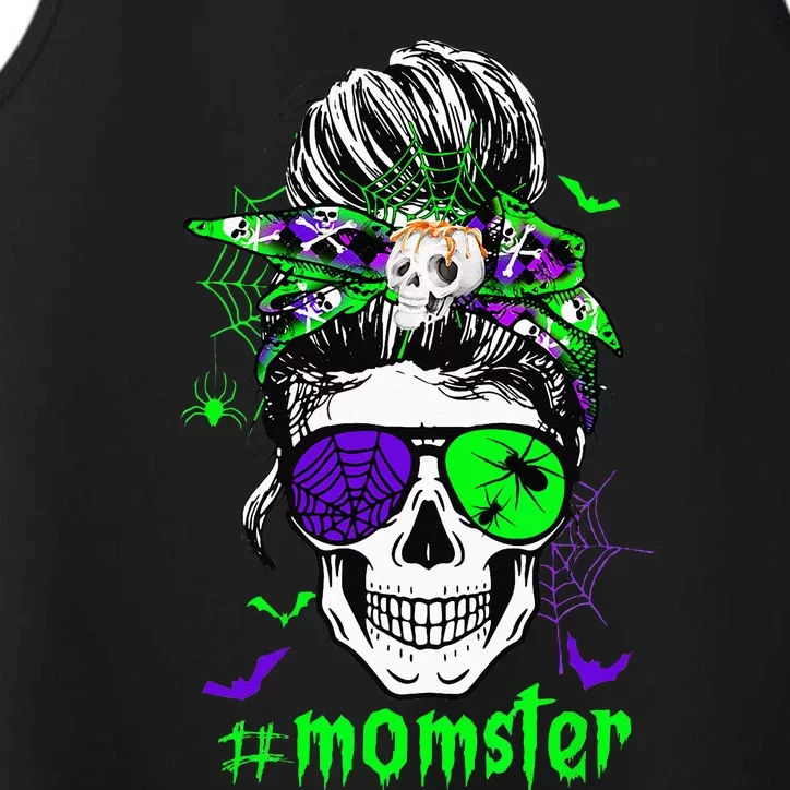 Momster Costume Halloween Skull Mom Messy Hair Bun Monster Performance Tank