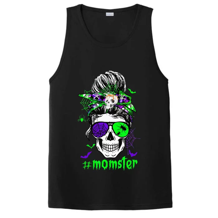 Momster Costume Halloween Skull Mom Messy Hair Bun Monster Performance Tank