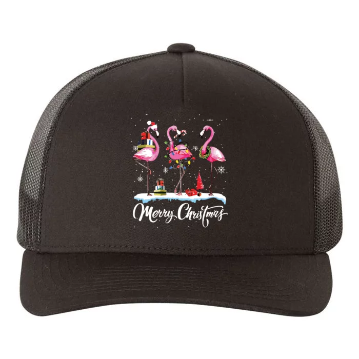 Merry Christmas Hat Santa Flamingo Light Snow Xmas Pajamas Yupoong Adult 5-Panel Trucker Hat