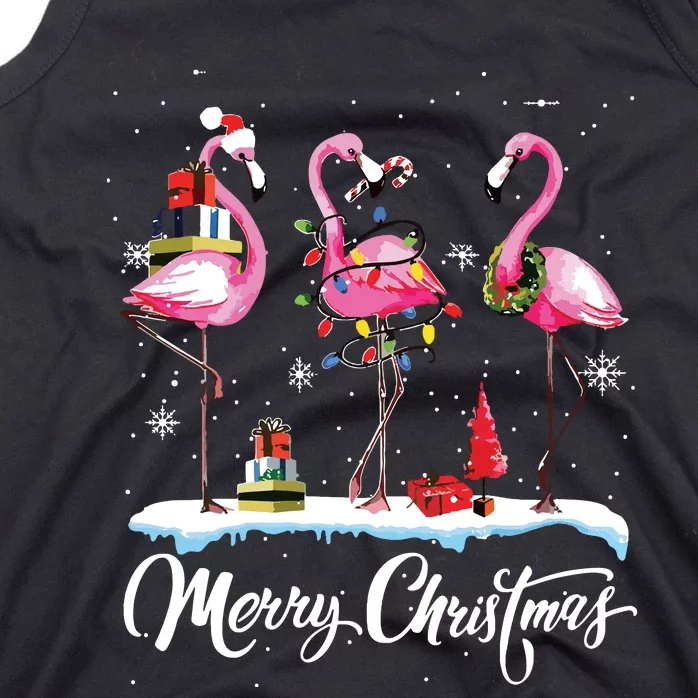 Merry Christmas Hat Santa Flamingo Light Snow Xmas Pajamas Tank Top