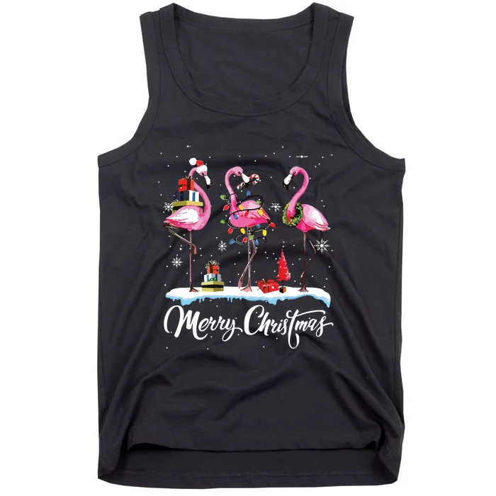 Merry Christmas Hat Santa Flamingo Light Snow Xmas Pajamas Tank Top