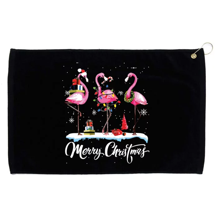 Merry Christmas Hat Santa Flamingo Light Snow Xmas Pajamas Grommeted Golf Towel